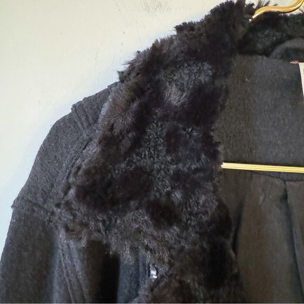 Free People Black Simple Salute Wool Faux Fur Collar Moto Military Jacket S - Picture 9 of 16
